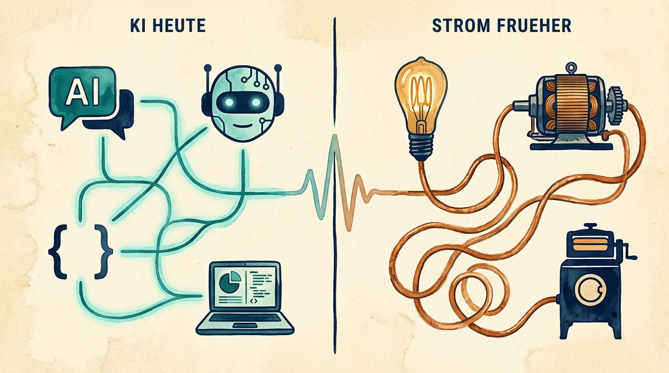 KI als Elektrizitaet — schematische Illustration